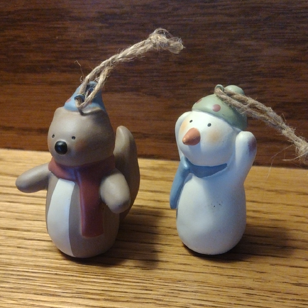 Bonnie Lynn Festive Squirrel and Snowman Ornaments By Russ